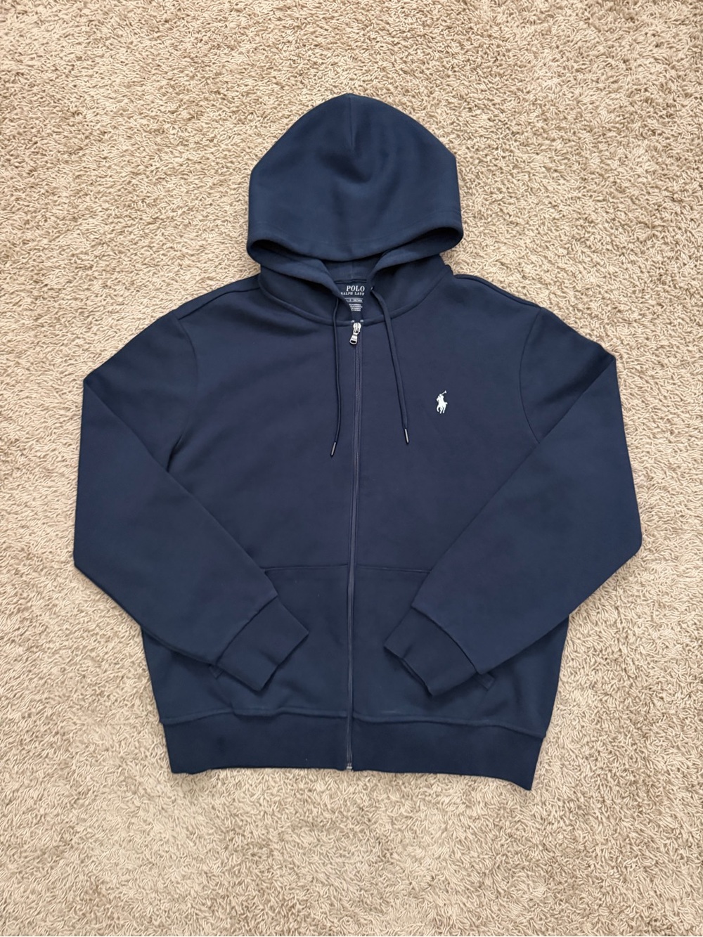 Polo Ralph Lauren Double Knit Zip-Up Hoodie - Navy Blue - Men's Large
